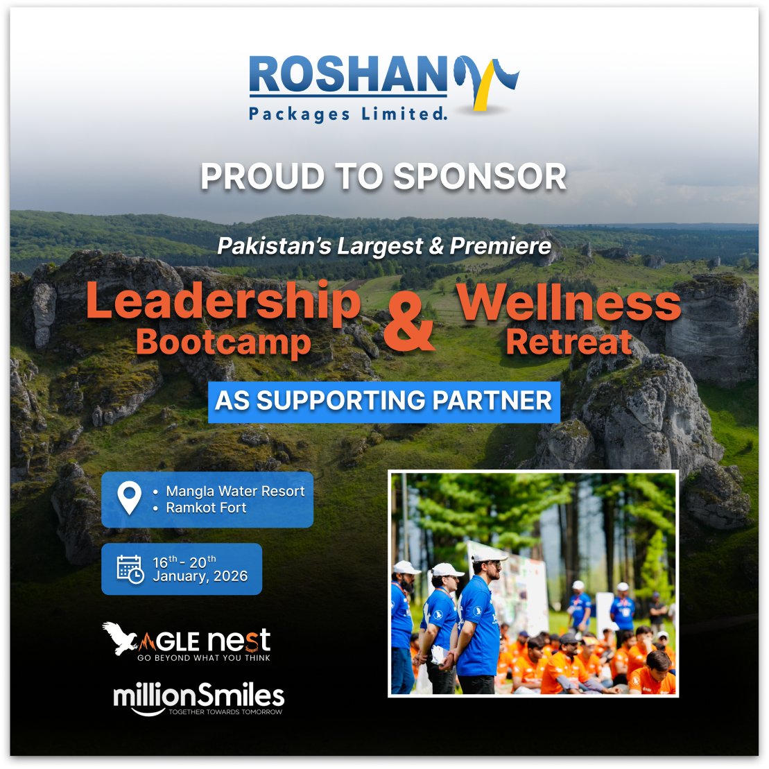 RPLPakistan2002's tweet photo. Proud to support Eagle Nest 9.0 by Million Smiles as a Supporting Partner.
Empowering young leaders across Pakistan to grow, lead with purpose, and build a stronger, more sustainable future.
#RoshanPackagesLimited #EagleNest9 #MillionSmiles #YouthLeadership #LeadershipBootcamp https://t.co/5RnSZsGBYO