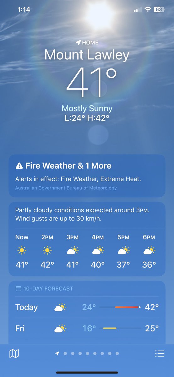 everydognhound's tweet photo. @AniUluadluak4 Hi Tony, Merry Xmas and happy new year from Perth Western Australia 
This is a weather screen shot of our Xmas day, the temp is in Celsius, half hour later it got to 42 degrees https://t.co/LI1NUIYsRP
