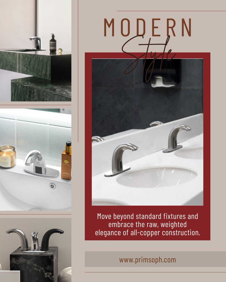 _primsoph's tweet photo. Texture. Tone. Tenacity. 🏗️
Why settle for plated finishes when you can have the authentic depth of all-copper? 
🎨Our latest sensor faucets deliver an enhanced metallic texture that perfectly complements the clean lines of modern decor.
#HomeDecor #SensorFaucet #primsoph https://t.co/j9WYUkBAtk