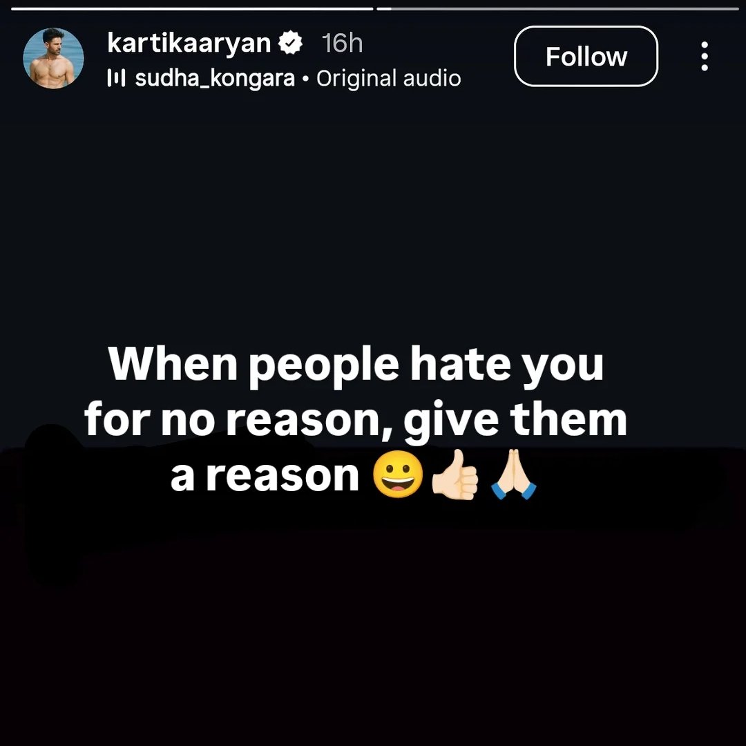 kartik aaryan's insta story after controversy of dating 17yr old girl. what a shameless guy.