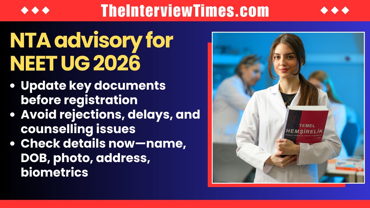 TheITimes's tweet photo. NEET UG 2026: NTA Calls on Candidates to Verify Aadhaar, Category Certificates Early
#NEETUG2026 #neetugupdate #nta #examsnews
https://t.co/AveuoS9b6h https://t.co/NAxbINRp6z