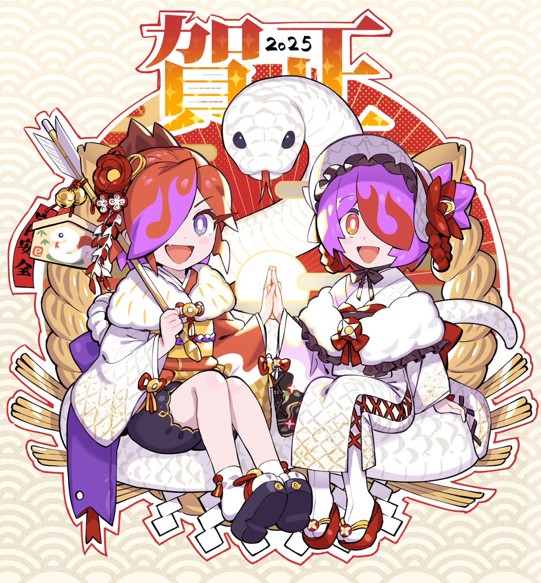 「ちなみに2023年からこのテンプレで年賀絵を描いてるので4枚目です。 干支が一巡」|村上ヒサシのイラスト