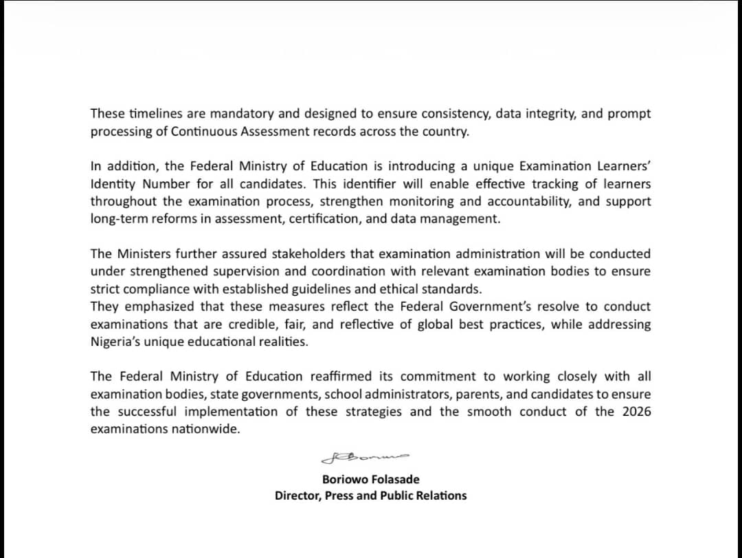 DOlusegun's tweet image. The Federal Government has announced a comprehensive set of measures aimed at eliminating examination malpractice in WAEC and NECO examinations starting from the 2026 examination cycle.

One of the major changes is enhanced question randomization and serialization, which will…