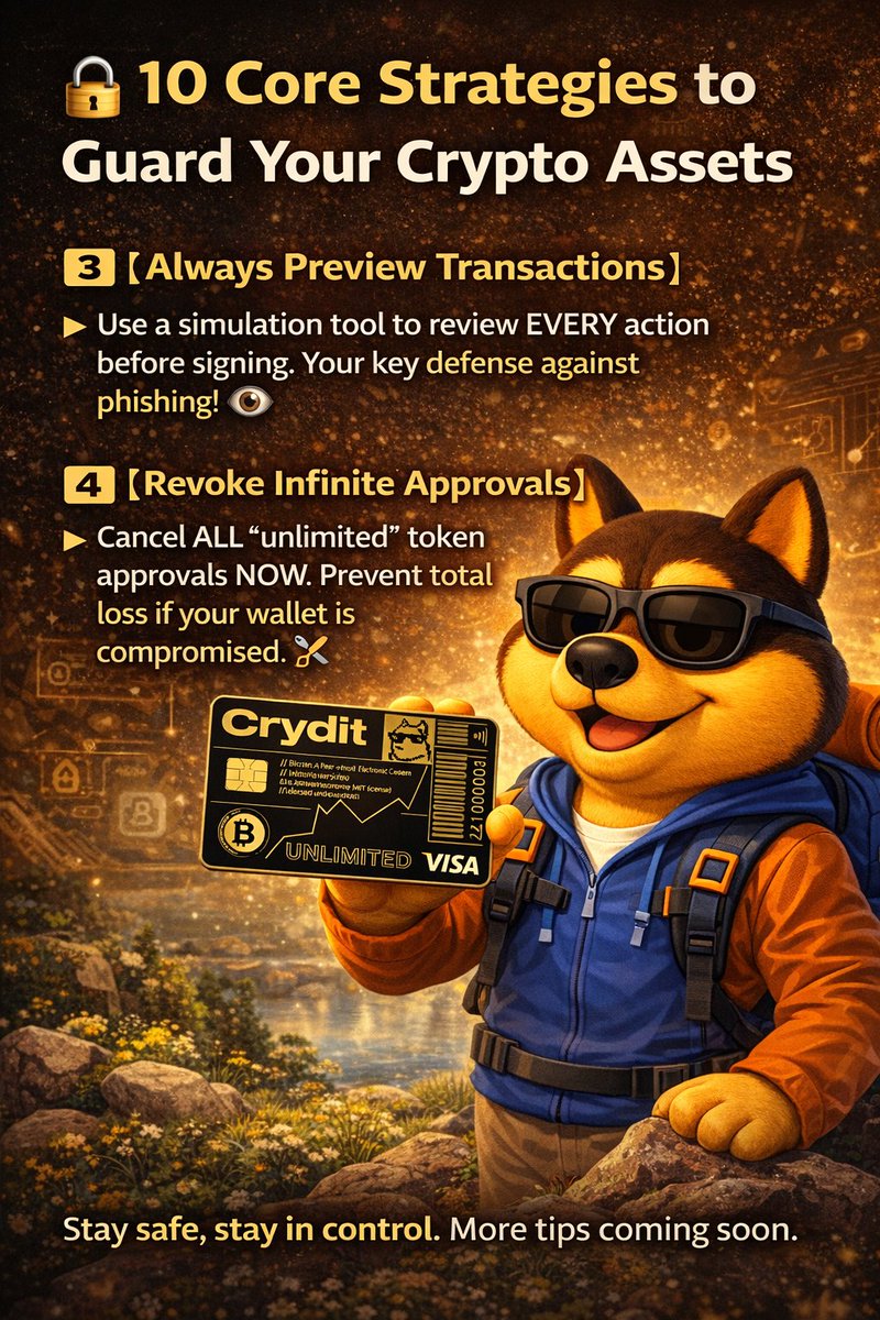 🔐 10 Core Strategies to Guard Your Crypto Assets 3️⃣ 【Always Preview  Transactions】 Use a simulation tool to review EVERY action before signing.  Your key defense against phishing! 👁️ 4️⃣ 【Revoke Infinite