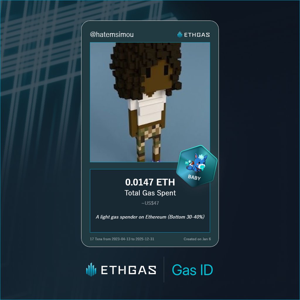 Discovered my Gas ID via ETHGas - turning my gas spend into rewards 🫘

As a Baby Jack, I've spent 0.0147 ETH on gas but earned 4 Beans back.

Get your Gas ID and Beans here: ethgas.com/community/gas-…