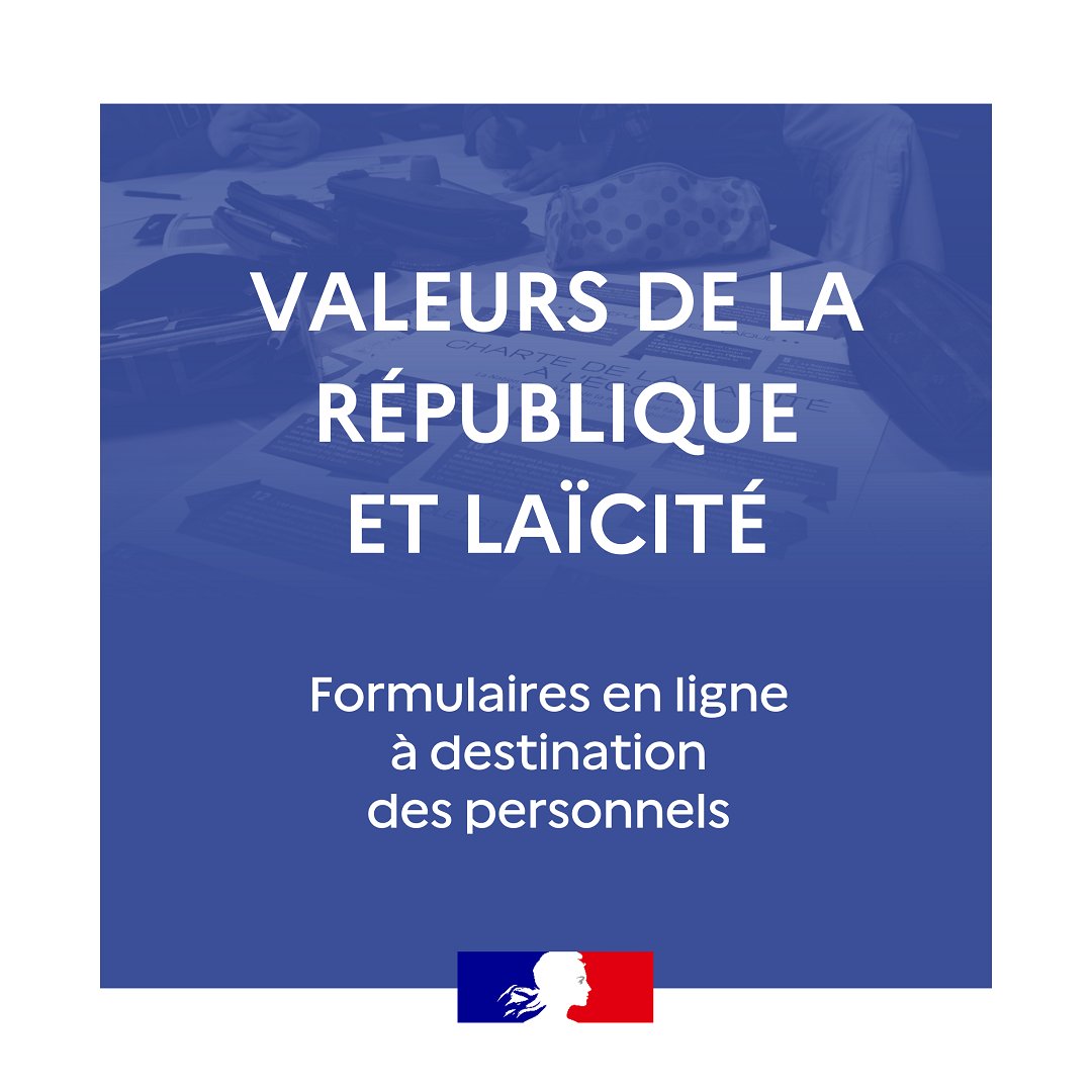 Atteinte aux Valeurs de la République et à la laïcité : deux formulaires en ligne sont réservés aux personnels de l'éducation nationale pour faire part d'une situation dont ils ont été témoins:
➡ Valeurs de la république eduscol.education.fr/1716/formulair…
➡ Laïcité eduscol.education.fr/1621/le-formul…