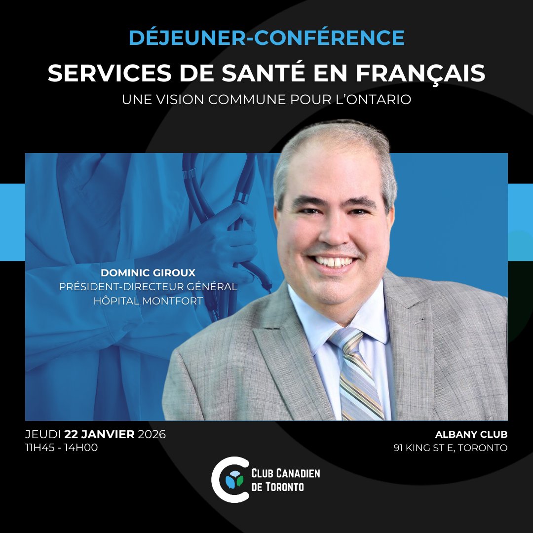 ClubCanadienTO's tweet image. 27 ans d'excellence au service de la santé et de l'éducation.

Merci au soutien de notre commanditaire, le Centre francophone du Grand Toronto (CFGT).

👉 Inscriptions : clubcanadien.ca/dejconf-22-jan

#ClubCanadien #HôpitalMontfort #Sante #Leadership #Francophonie #Ontario #CCTO #Event