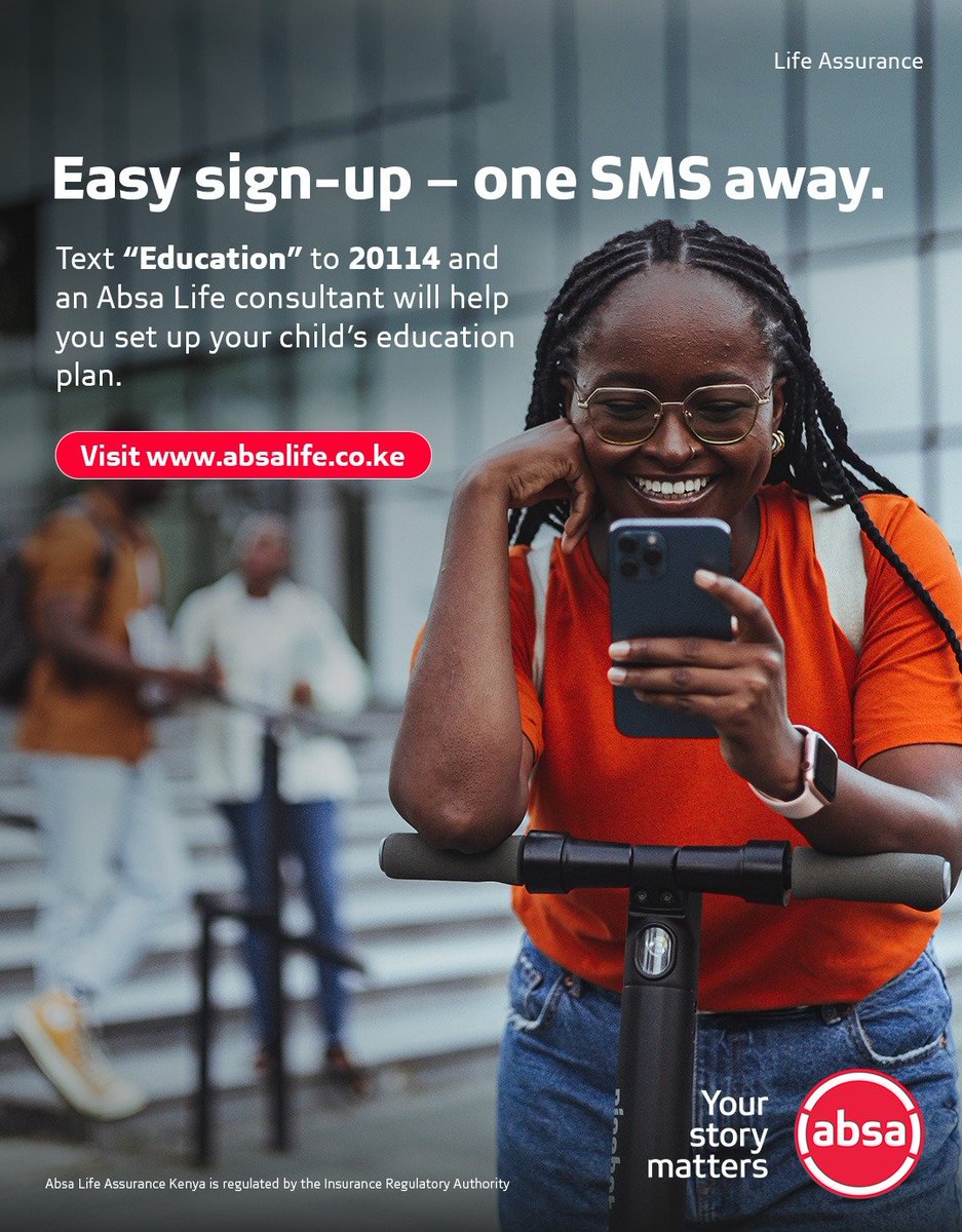 Starting your education plan doesn’t have to be complicated. With the #AbsaLifeEducationPlan, a simple message connects you to expert guidance that helps you put school fee planning in place quickly and securely. 
Visit absalife.co.ke/personal/educa…
Interested? SMS "Education" to 20114