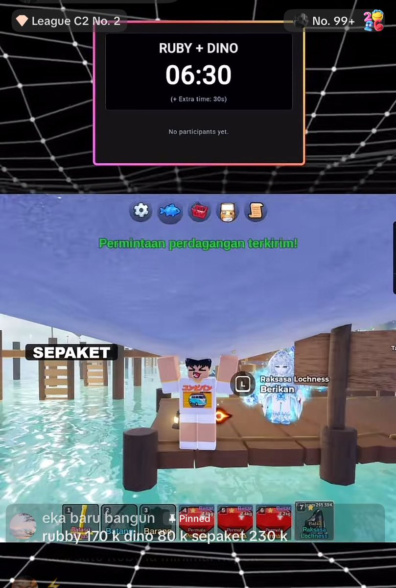 whiteswanm's tweet photo. gilasih fish it ini, sampe dilelangin dong ruby + dino. padahal baru rilis itu road udh segininya bgt, trs keseruannya main game apa kalo mau semuanya instan https://t.co/ywq91TVKuA