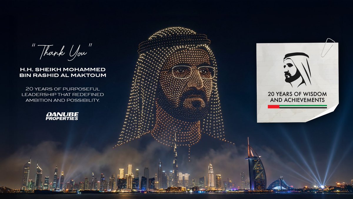 danubeprop's tweet image. Thank You, Your Highness. 

With deep gratitude, we honour H.H. Sheikh Mohammed Bin Rashid Al Maktoum for 20 years of purposeful leadership - a vision that redefined ambition, inspired progress, and shaped possibilities for generations to come.

#sheikhmohammed #hhshkmohd #dubai