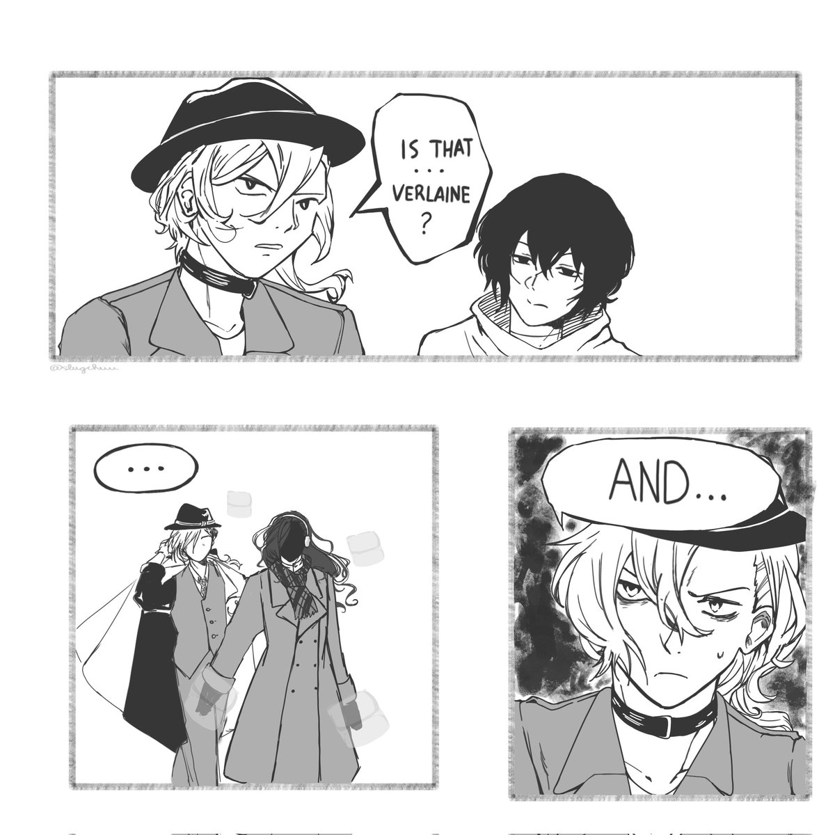 slugchuu_'s tweet photo. Omggg early new chapter!! (this took me forever to draw) #skk #rimlaine #bsd https://t.co/XpfAaZxVoR