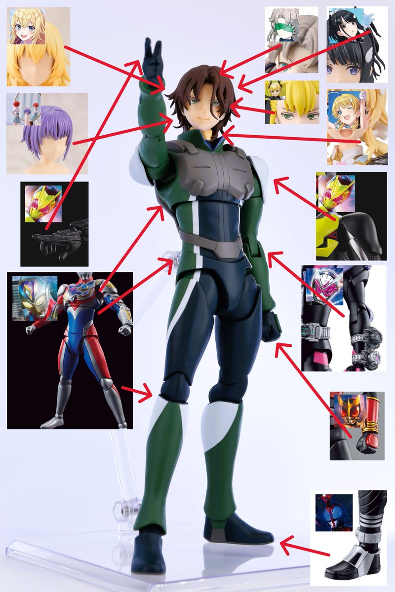 #ミキシングの材料を見せてください

みんなも00のキャラを作ろうぜ！
首から上だけ美プラを使いました。プラグスーツみたいなぴっちりタイプのノーマルスーツは、ウルトラマン素体を使うといい感じがします。
チョロっと垂れた前髪の間から覗く目には気をつかいました。