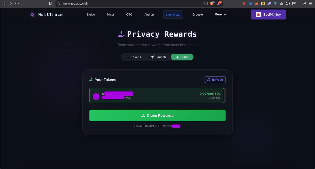 Where are all the <a href="/solana/">Solana</a> token creators at?

Launch privately &amp; collect creator fees straight to your private balance -> nulltrace.app/launch

All CAs end with NULL ;)

#Launchpad #Privacy #NullTrace
