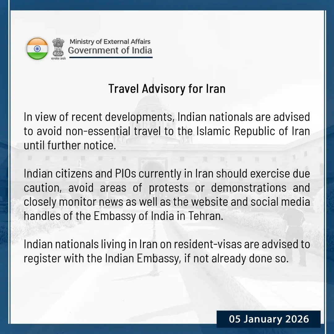PoeTrivandrum's tweet photo. MEA's Travel Advisory for Iran

Indian emigrant workers and others may also take caution. https://t.co/q1ZIi6fuIr