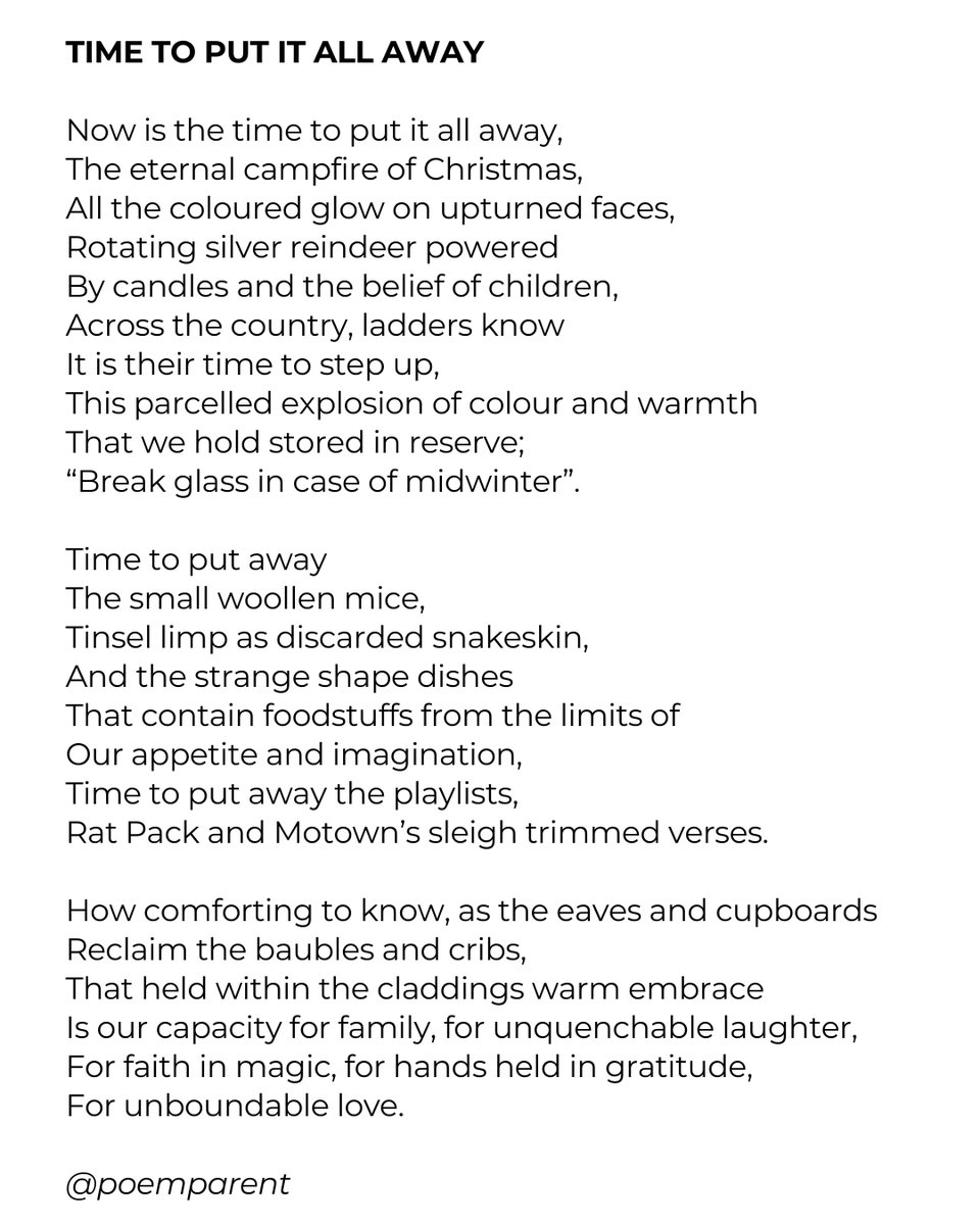 A poem for the Feast of Epiphany inspired by the last line of the poem "The Day After Christmas by Katy Luxem
#epiphany #twelfthdayofchristmas #dailypoem #poemaday #dailypost #poemfortheday #poetry #poem #poetsofinstagram #takingdownthetree