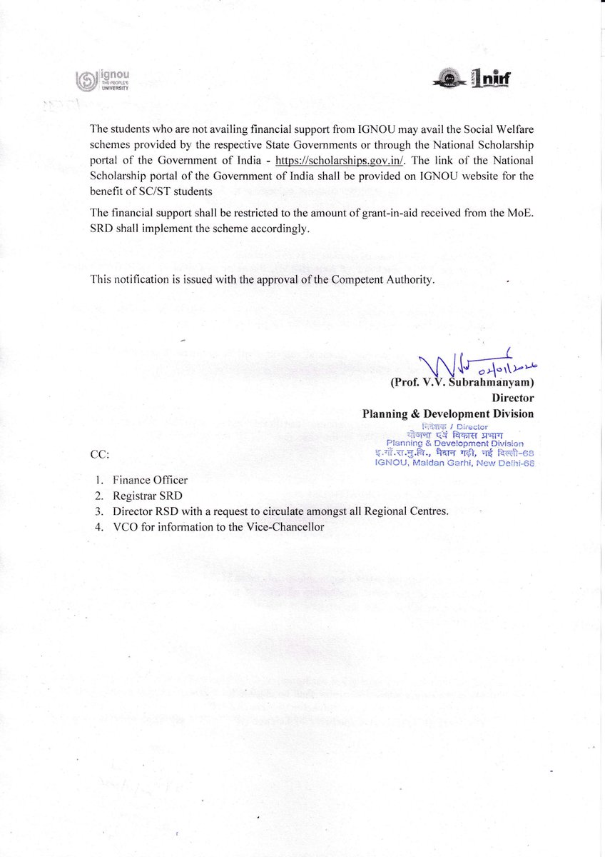 Notification No 92 dated 02nd Jan. 26 related to SC/ST students for January 2026 Admission Session: