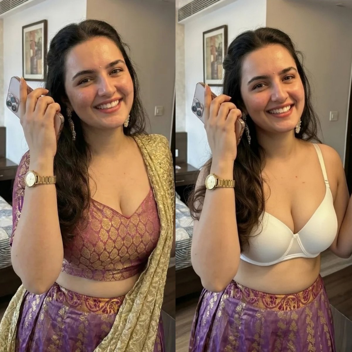 Just a random WhatsApp status in Bhai’s wedding lehenga…
Then Javed’s message—same picture, just in a bra 🥵.

Shhh… that magnetic temptation pulled me in without a fight.
No pause, no resistance—slipped out of the blouse &amp; clicked it just for him. 😭

Shamelessly mine. 😏