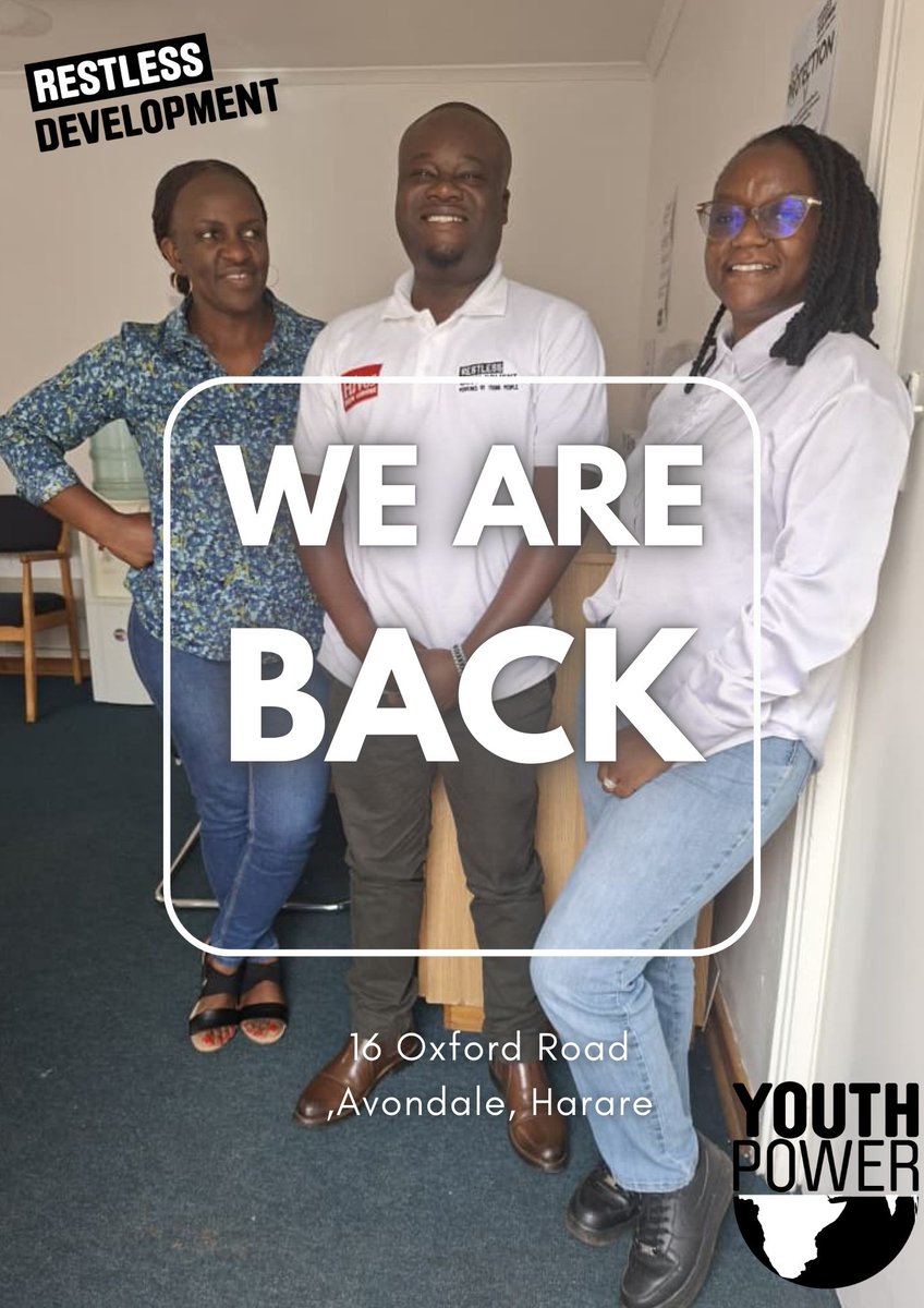 RestlessDevZim's tweet image. We’re back and ready for 2026.

As our offices reopen, we step into the year refreshed, focused, and committed to delivering impactful, youth-led programmes with our partners and communities.

Here’s to a year of collaboration, learning, and meaningful development.

#YouthPower