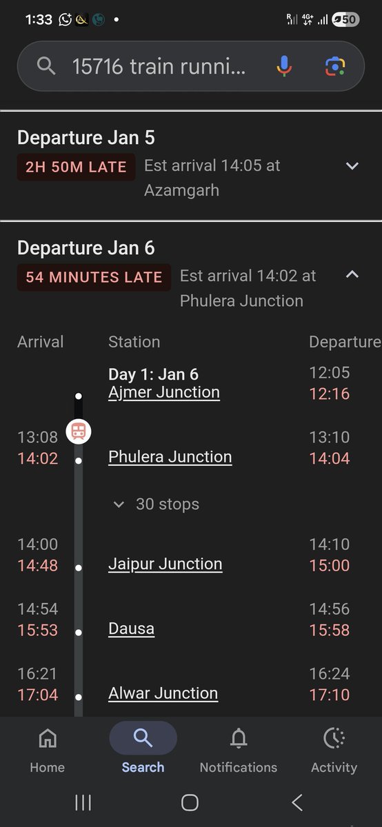 adzgoyal's tweet photo. Have been travelling in this train from Ajmer to Jaipur 15716.
This is my around 4th of fifth time travelling in the train because this time suits me of 1 or 2 and its been commendable that Indian railways always delayed this train by 1 hour or 2 hours attaching the screenshot https://t.co/gKqmMpKRQO