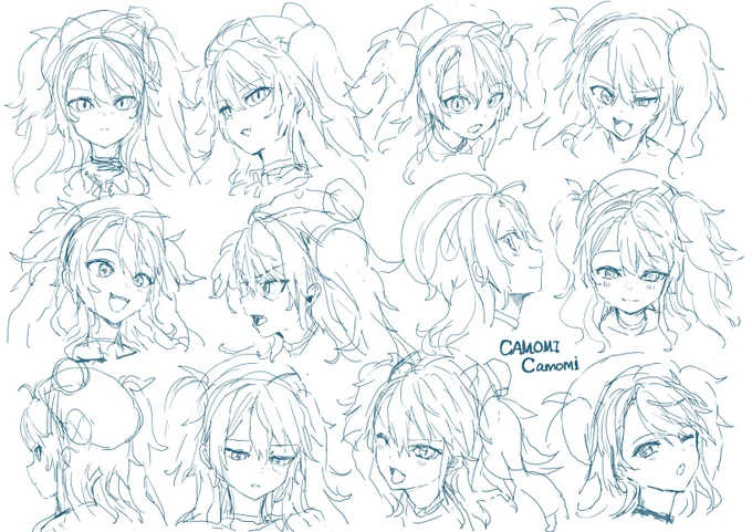 ラフとペン入れ・彩色後の比較 こういうのは1枚絵とは異なる回路で描いてるんだけど、情報量がズラリと増えてきたときにやってくる俯瞰的な充実感がとても楽しい。