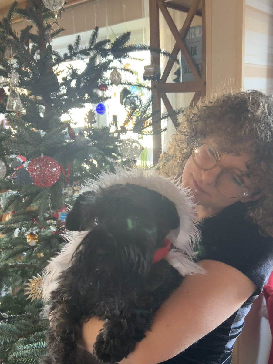 wollte süsses weihnachtsbild mit meinem süssen hund und es gibt madonna und kind