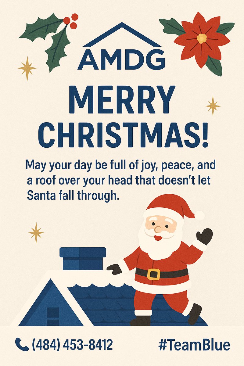 AMDGEXTCON's tweet photo. Merry Christmas from AMDG Exterior Contracting! 🎄✨ Wishing you a warm, joyful day — and a roof sturdy enough for Santa’s landing. 😉
📞 (484) 453-8412
#TeamBlue https://t.co/Q0B7Q7V8OC