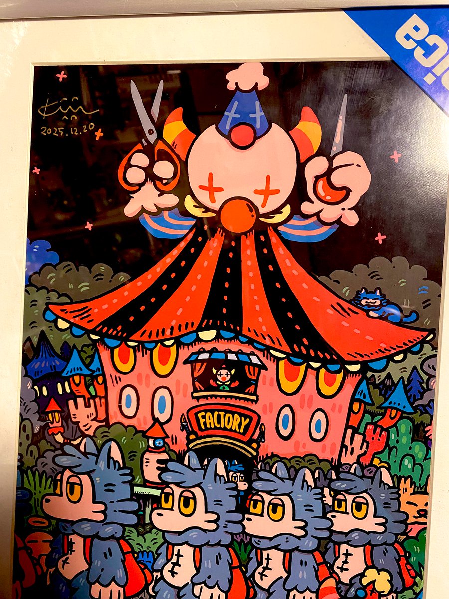 あらいきりこ　額装済　原画（キャンバス） 仮額装。 このポスター買えて良かったよ〜ლ(＾ω＾ლ) #あらいきりこ