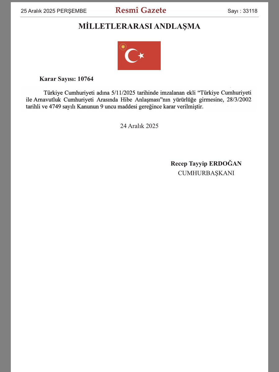 Halka işçiye memura emekliye para olmayabilir sorun değil ! 

Ve yine cumhurbaşkanı Erdoğan tarafından Arnavutluk’a 12 milyon dolarlık uçak hediyesi,  karar resmi gazetede yayınlandı