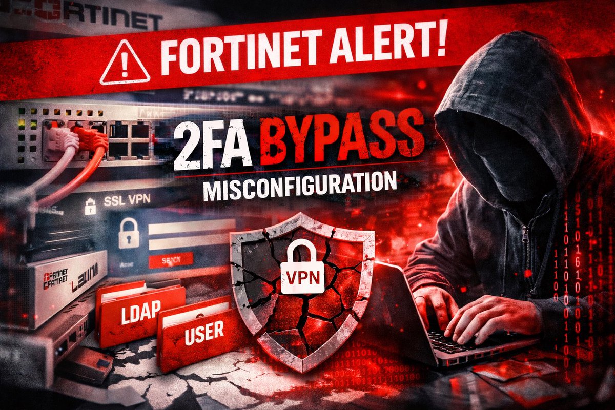 🚨 Fortinet Alert
Threat actors are actively exploiting a FortiOS SSL VPN flaw that can bypass 2FA under specific LDAP configurations.
The vulnerability has existed for years and is now being abused in the wild.
If you run FortiGate, review configs and patch immediately.