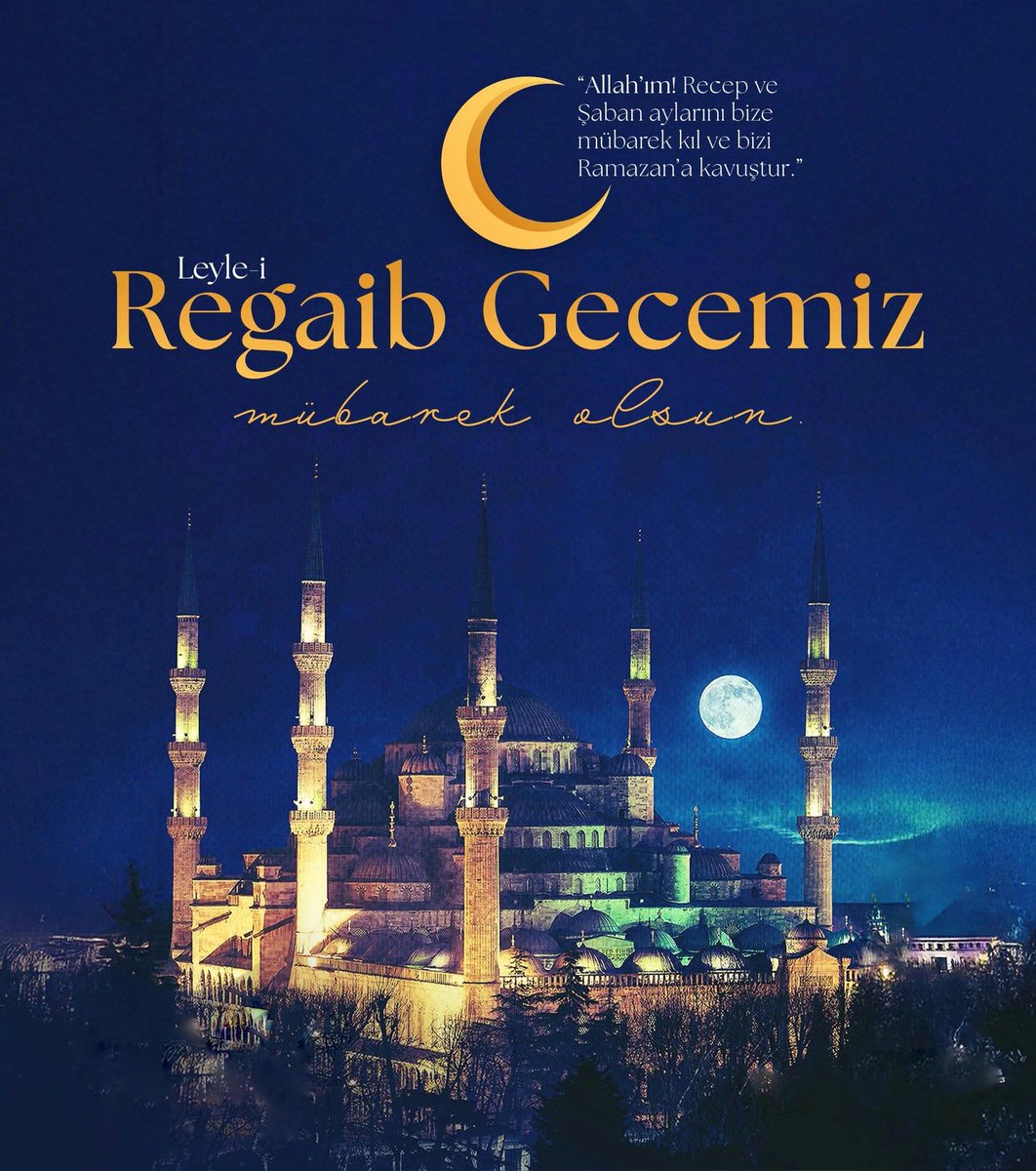“Allah’ım! Recep ve Şâban aylarını hakkımızda
mübarek eyle, bizi Ramazan ayına ulaştır
Milletimizin ve tüm İslâm Alemi’nin Regaib Gecesi’ni tebrik ediyor, hayırlara vesile olmasını diliyor
Allah bizi ihsân ettiği nimetlerini kendi yoluna sarf ederek kurtuluşa erenlerden eylesin.