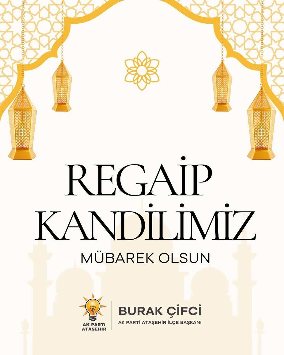 Manevi iklimiyle gönüllerimizi aydınlatan Regaip Kandili’nin hayırlara vesile olmasını, birlik, beraberlik ve kardeşliğimizi güçlendirmesini temenni ederiz.

Regaip Kandilimiz Mübarek Olsun.

<a href="/atasehirakparti/">AK Parti Ataşehir</a> 
<a href="/abdullahozdemir/">Abdullah Özdemir</a>