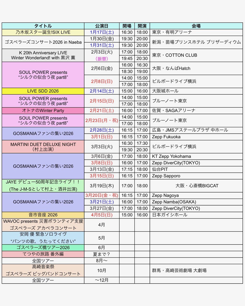 2026年ライヴスケジュール更新。リーダーがゲスト出演するMARTINI DUET