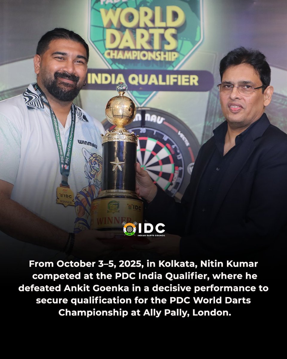 IDC_DartsIndia's tweet photo. Nitin Kumar’s journey at the PDC World Darts Championship wasn’t just about results — it was about belief, courage, &amp; showing the world that Indian darts belongs on the biggest stage.

This was not the end of a run.
It was the start of a movement.

Pic Credits : PDC
#GameOnIndia https://t.co/PVcItIQmaX