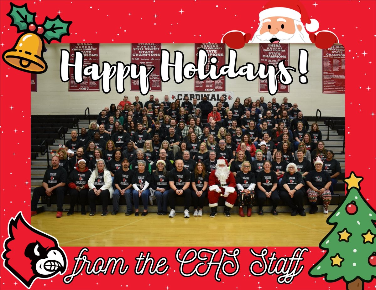 CHSAssistantAD's tweet image. Happy Holidays and Happy New Year from the Colerain High School staff! Wishing our Cardinal families a safe, joyful break, and a bright new year ahead!