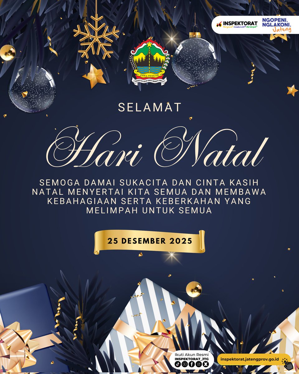 "Selamat Hari Natal 2025" Bagi saudara-saudari kita yg merayakan. 

Semoga damai, sukacita, &amp; cinta kasih Natal senantiasa menyertai kita semua. 
Mari jadikan momen ini sebagai semangat utk membawa kedamaian, keberkahan, dan kebahagiaan yang melimpah bagi masyarakat Jawa Tengah.