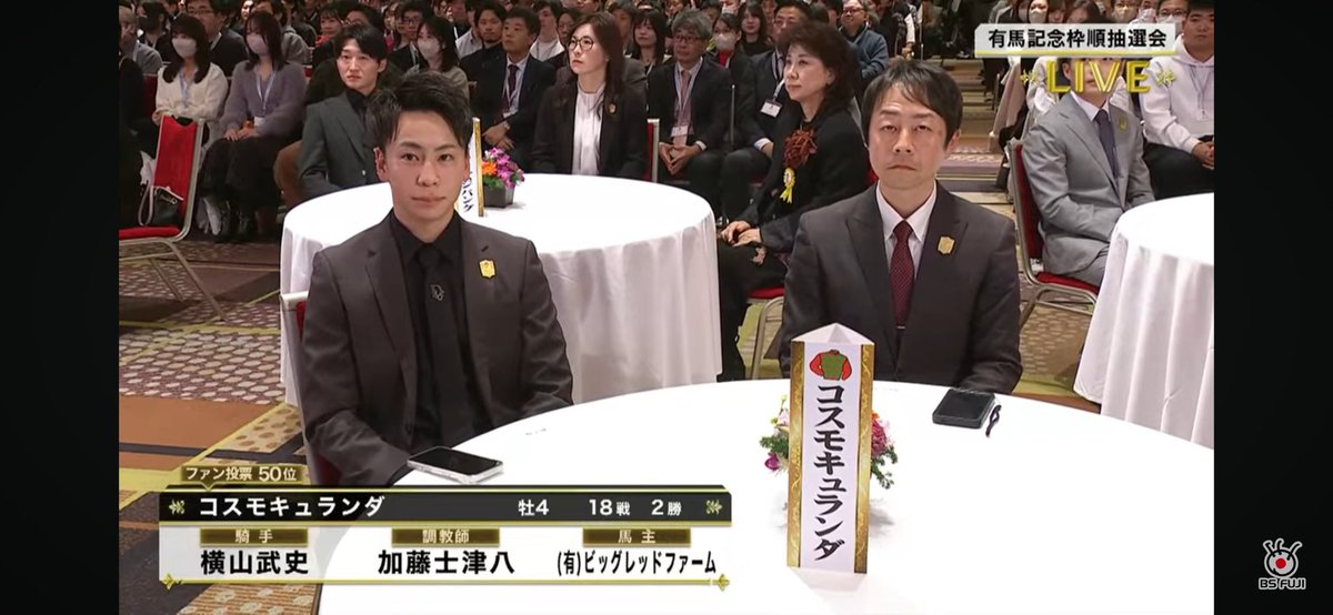 有馬記念枠順抽選会。 まずは顔占い。 横山武史騎手、凄くいい顔してた