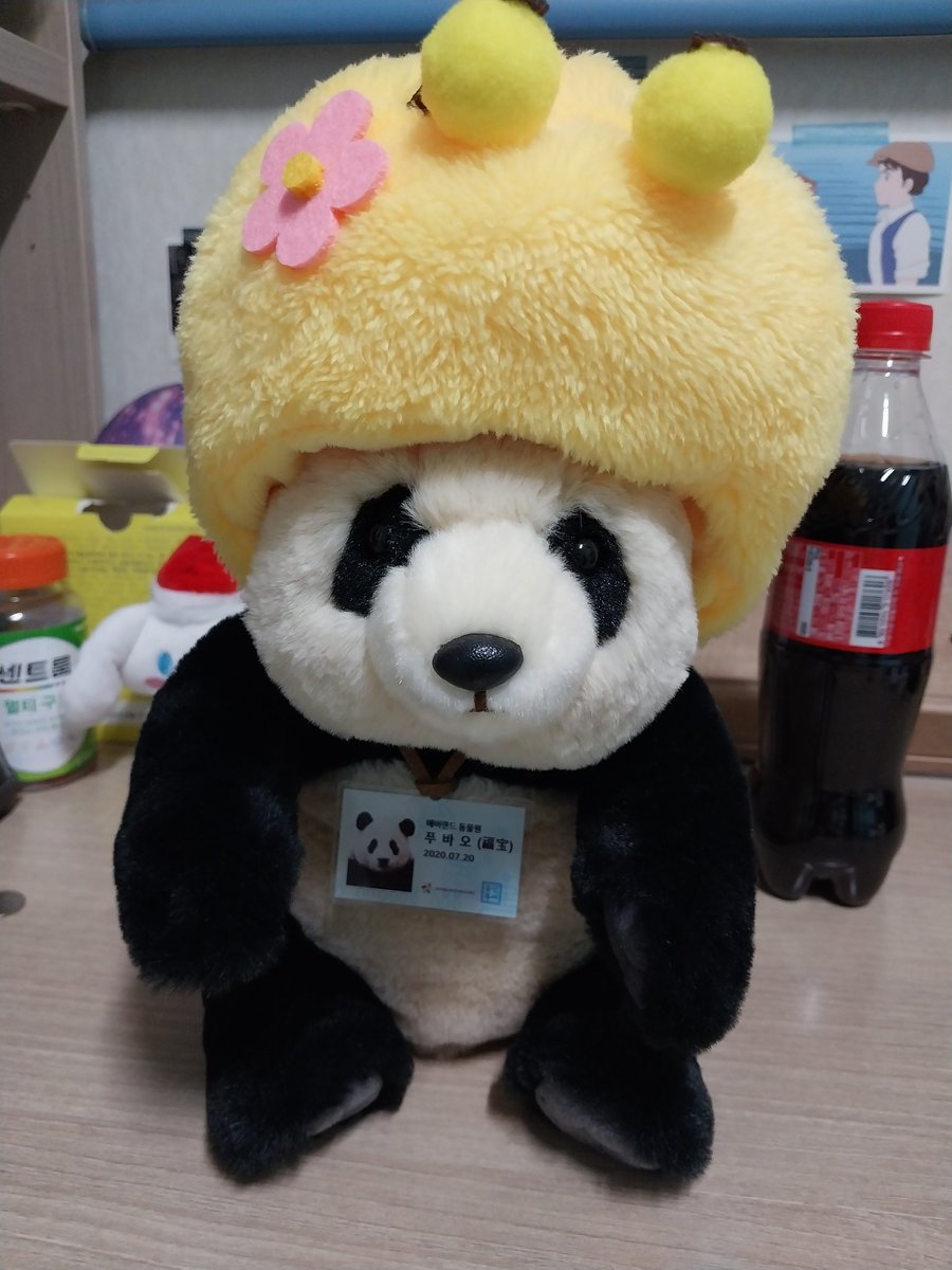 fubao_keeper's tweet photo. 오늘 팝업 막날에 미니푸 옷을 샀으나 모자는 푸사원 걸로. 미니푸한테 씌우기 미안할 정도로 낑긴다 ㅜㅜ 내가 곰손이기도 하지만; #푸사원 #왕대굴미니푸 https://t.co/mNngkI9AXo