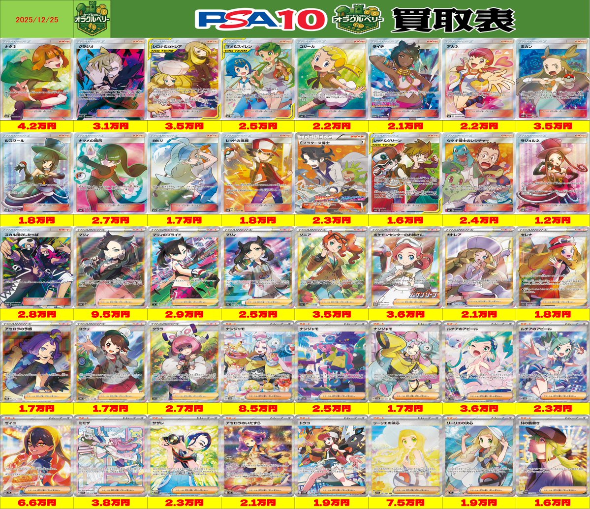 🌟買取情報🌟 ポケモンカード ✨トレーナーカード✨ PSA10買取表を更新