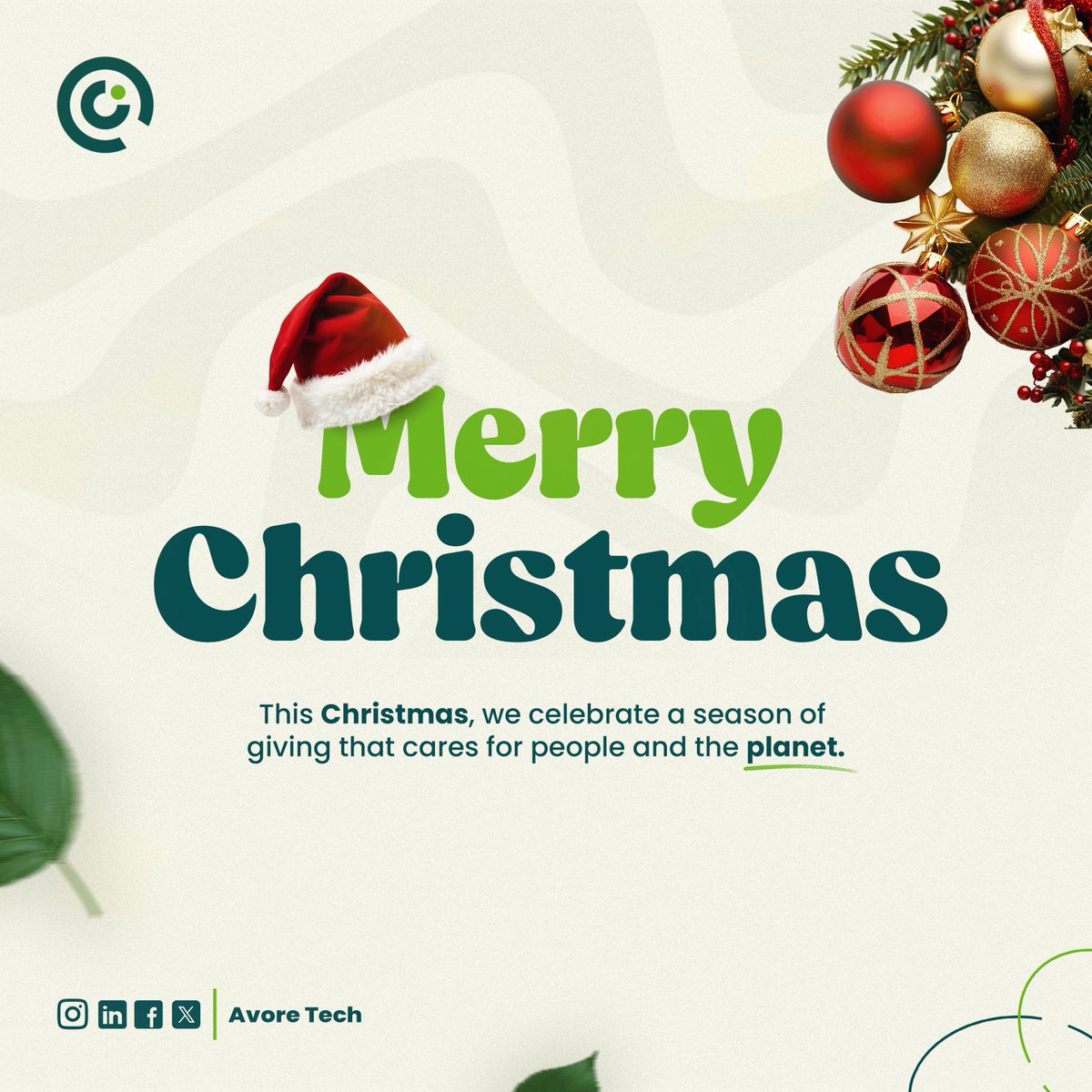 Avore_Tech59's tweet photo. As we celebrate Christmas we are reminded that true giving goes beyond the moment. It’s about caring for our planet and our communities. Merry Christmas! 🎁 #sustainablity #christmasseason #avoretech https://t.co/x5j0X9l8kb