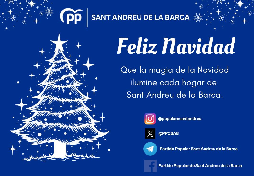 PPCSAB's tweet photo. La Navidad es tiempo de encuentro y de mirar al futuro con ilusión. 

Os deseamos una Navidad llena de salud, alegría y buenos momentos junto a vuestros seres queridos. 

Que 2026 llegue cargado de oportunidades y proyectos para todos nuestros vecinos. 🎄💙

#PPSAB https://t.co/AySuWHlvDM
