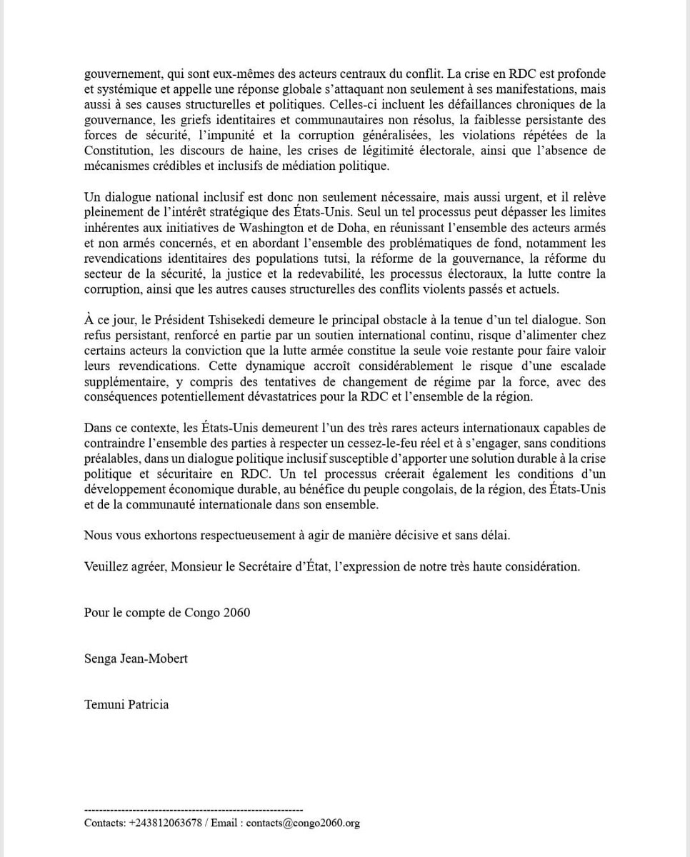 #RDC: “À ce jour, le Président Tshisekedi demeure le principal obstacle à la tenue d'un tel dialogue. Son refus persistant, renforcé en partie par un soutien international continu, risque d'alimenter chez certains acteurs la conviction que la lutte armée constitue la seule voie
