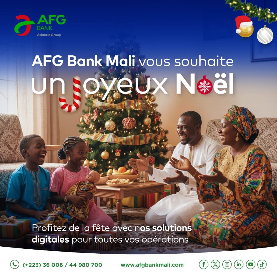 afgbankmali's tweet image. En cette période de fêtes, toute l’équipe d’AFG Bank vous souhaite joie, paix et prospérité. 

Merci pour votre confiance !
#AFGBankMALI #FêtesDeFinDAnnée  #JoyeuxNoël