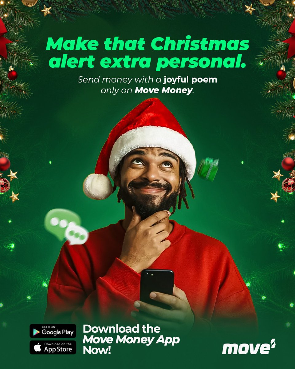 A gift should speak for you. Move lets your money arrive with your message, clearly, beautifully, instantly.

Whether it’s love, gratitude or Christmas blessings, say it your way.

Move Money.

Merry Christmas 🎄