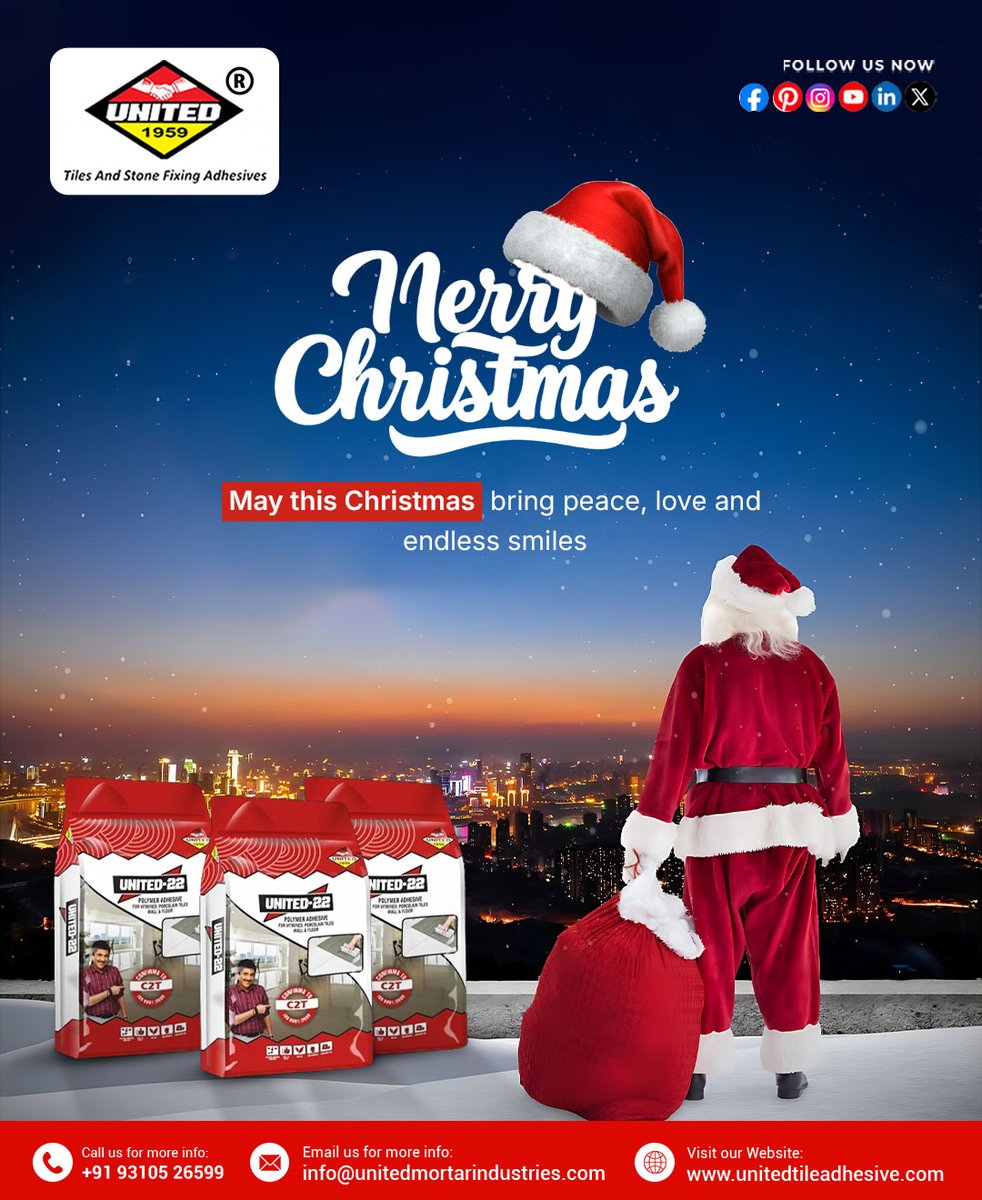 unitedadhesive's tweet photo. 🎄 Merry Christmas!
May this festive season bring peace, joy, and prosperity to you and your loved ones.
Thank you for trusting United Mortar Industries—we look forward to building stronger bonds with you in the coming year.
#MerryChristmas #SeasonGreetings #United https://t.co/ue8iszfSFd