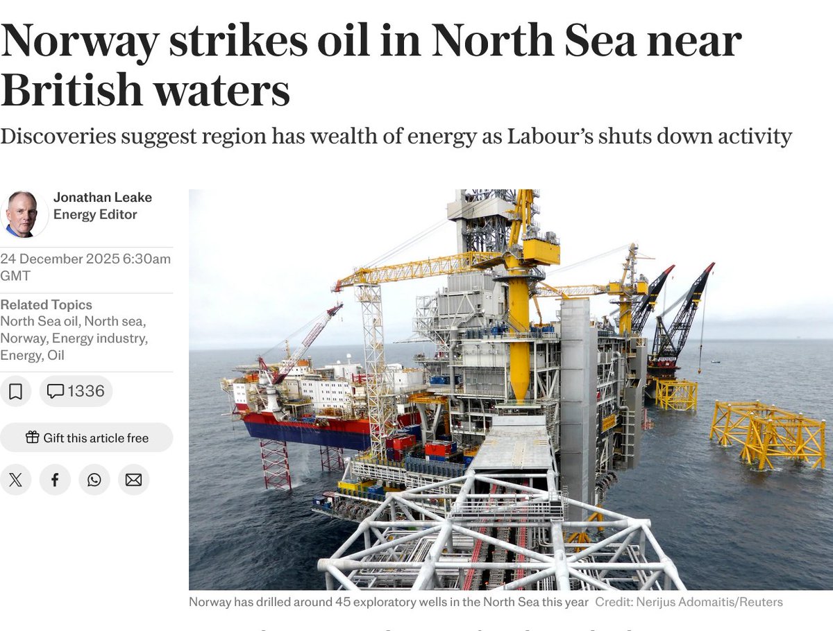latimeralder's tweet image. We are an island surrounded by oil and gas 

Only an Ediot like Miliband could so arrange matters that we have to import most of our North Sea Gas from Norway rather than use our own.

How mad is the British Government and its war on our prosperity!

telegraph.co.uk/business/2025/…