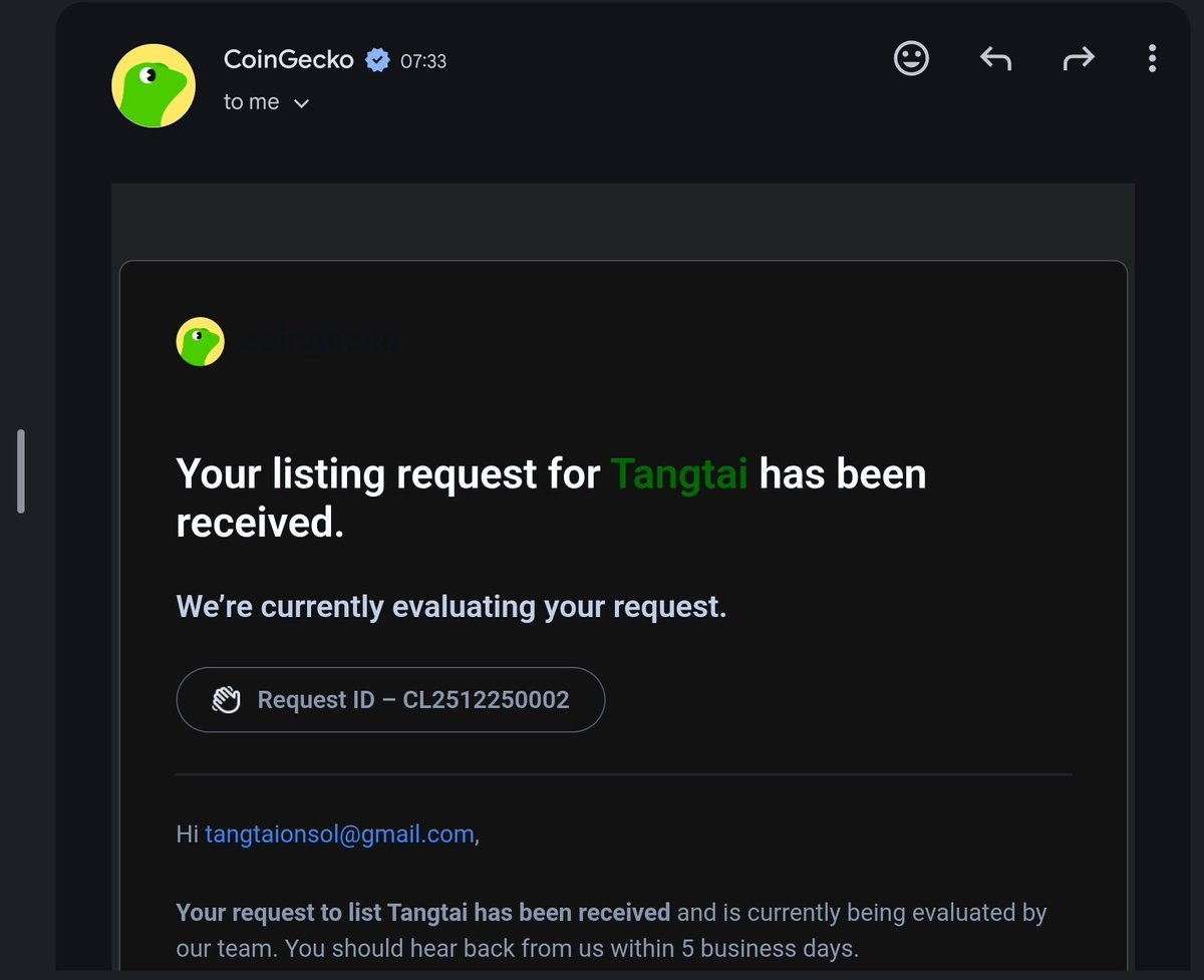 tangtaionsol's tweet photo. CoinGecko application resubmitted today! π Fingers crossed for the listing!
#Tangtai #SaveTapir #Coingecko #Listing https://t.co/eIEMFu5v2w