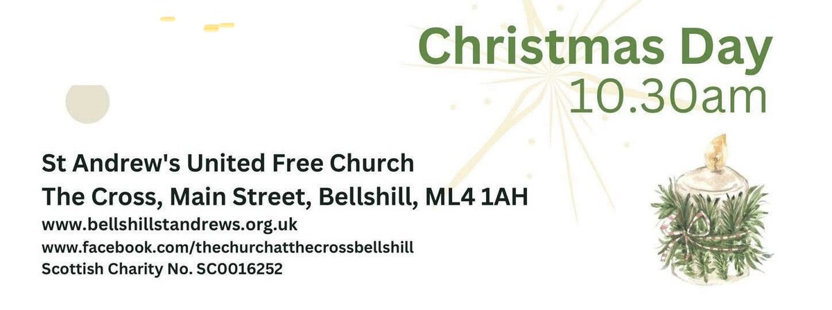 Come and worship the King of Kings and Lord of Lords with us! 

Bring a present to show. Mince pies and hot and cold soft drinks after the service.

Bellshill: St Andrew’s United Free Church of Scotland.

bellshillstandrews.org.uk