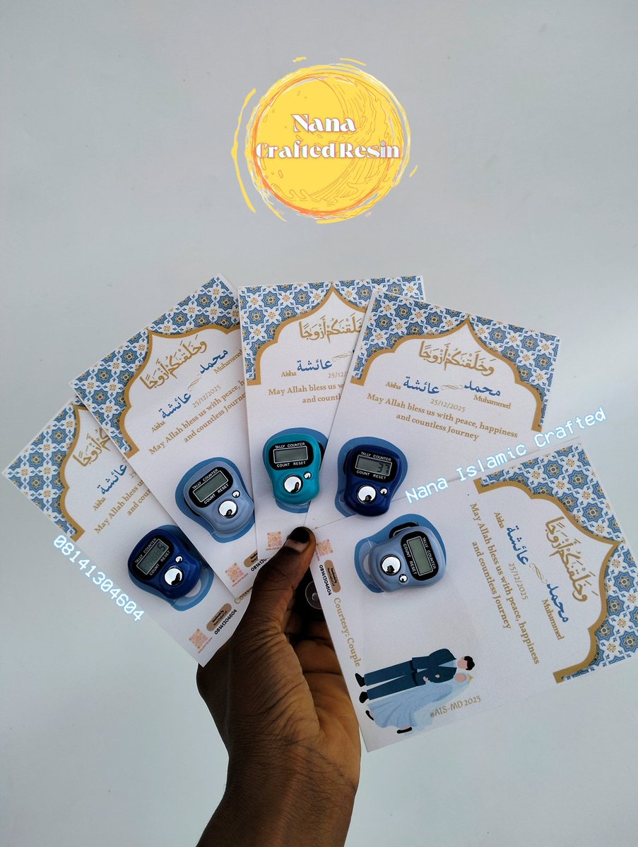 Nana_Crafted's tweet photo. Blue-themed nikaah details for Aisha &amp; Muhammed 💙
A calm card design paired with a dhikr counter (Tesbih) guests can actually use beyond the day.
Thoughtful. Meaningful. Timeless.
Custom nikaah counters &amp; cards available
📞 08141304604
#NikaahSouvenir #DhikrCounter #Tesbih https://t.co/GhZZsWXNNl