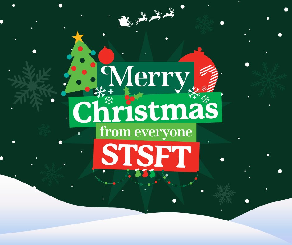 STSFTrust's tweet photo. A very Merry Christmas from #TeamSTSFT!
Thank you to those working hard over the festive period to care for our patients ππ https://t.co/1EPNNSywWK