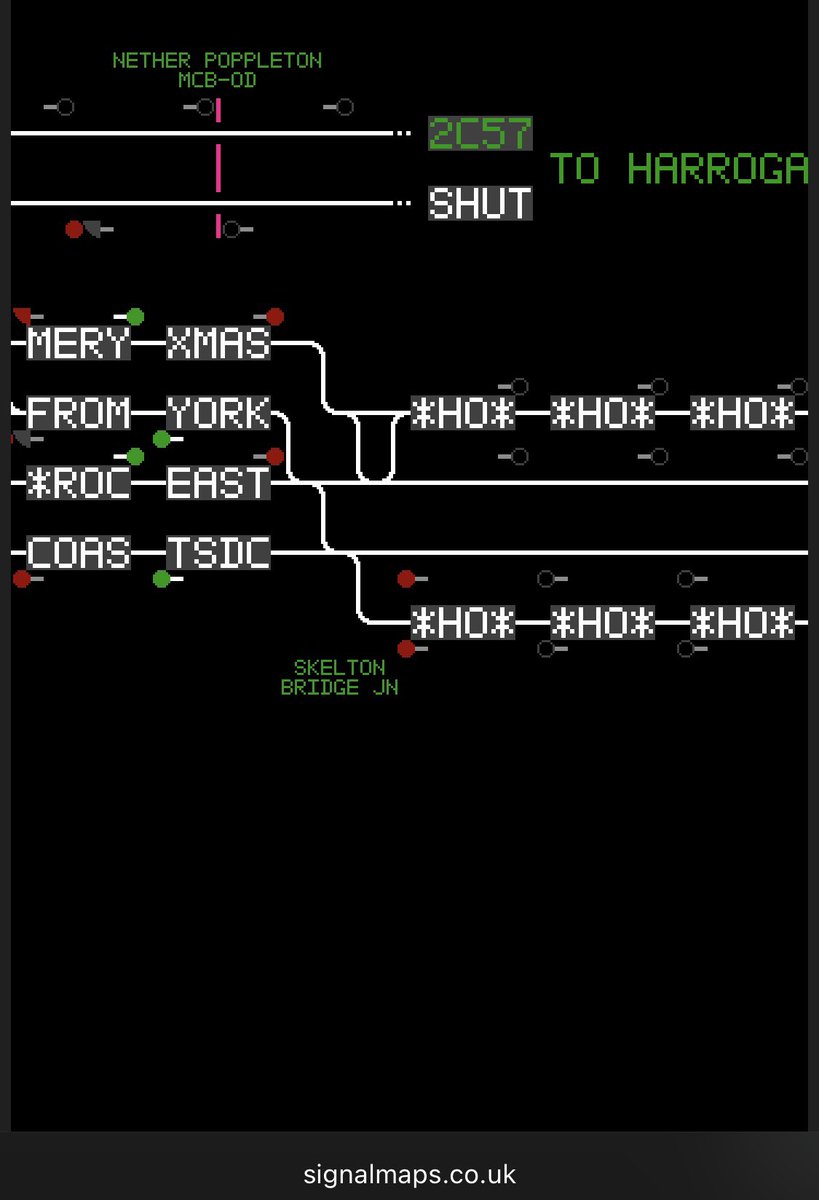 York ROC signallers have a merry Christmas message on their train describers this morning… this image is from signalmaps.co.uk but other maps are available.